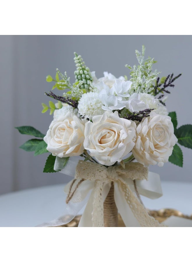 DUNISO Wedding Bouquets for Bride, Realistic Silk Flowers Artificial Roses, Bridesmaid Bouquet for Ceremony, Church, Anniversary, and Home Decoration - Image 4
